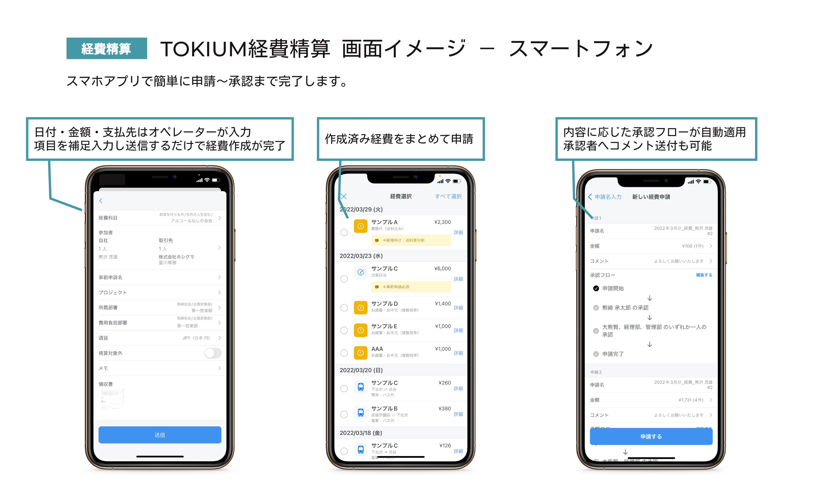 TOKIUM経費精算のUI画面