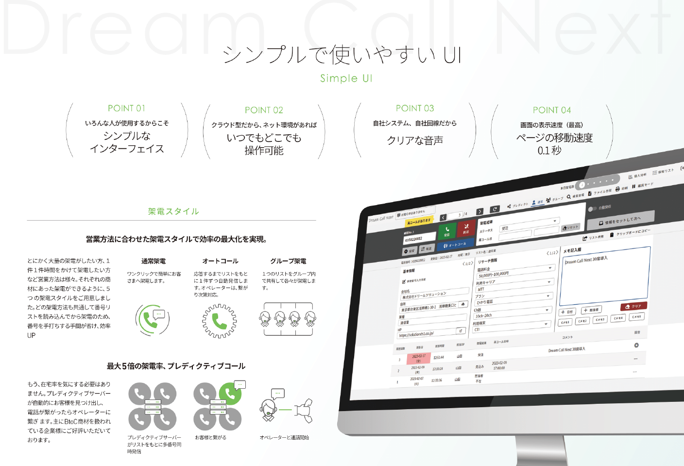 Dream Call NextのUI画面