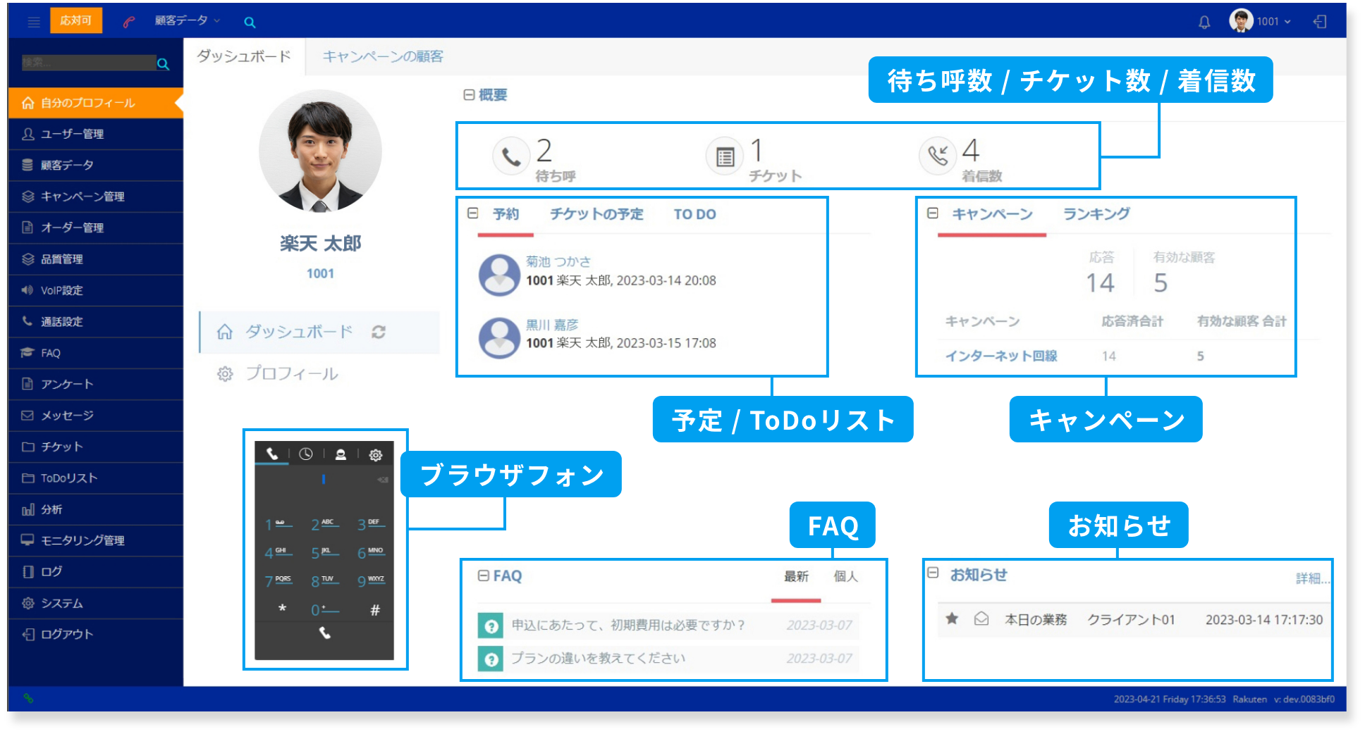 楽天コネクト  SmaComのUI画面