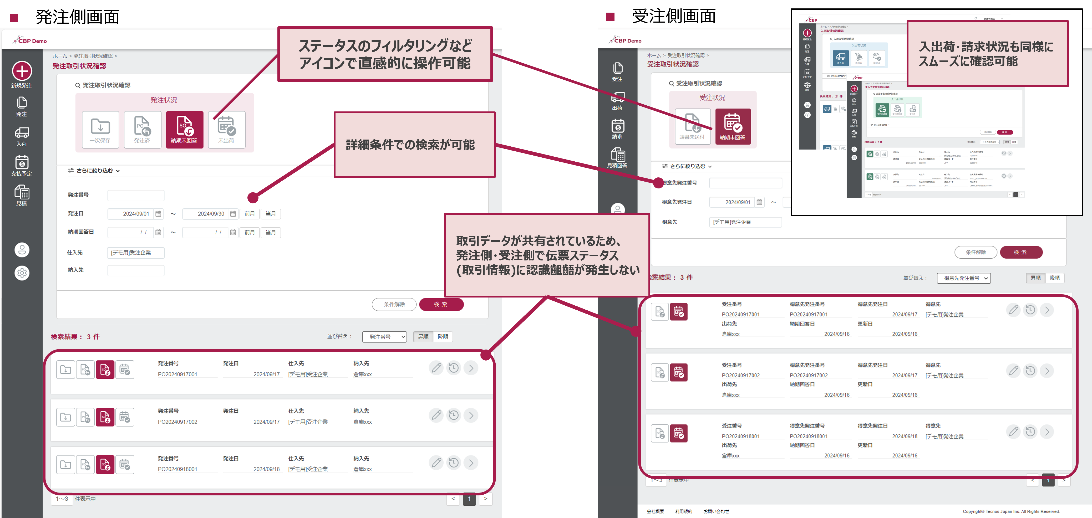 CBP 注文決済サービスのUI画面