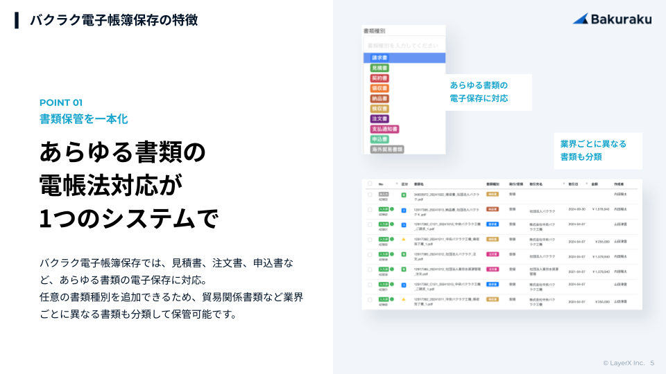 バクラク電子帳簿保存のUI画面