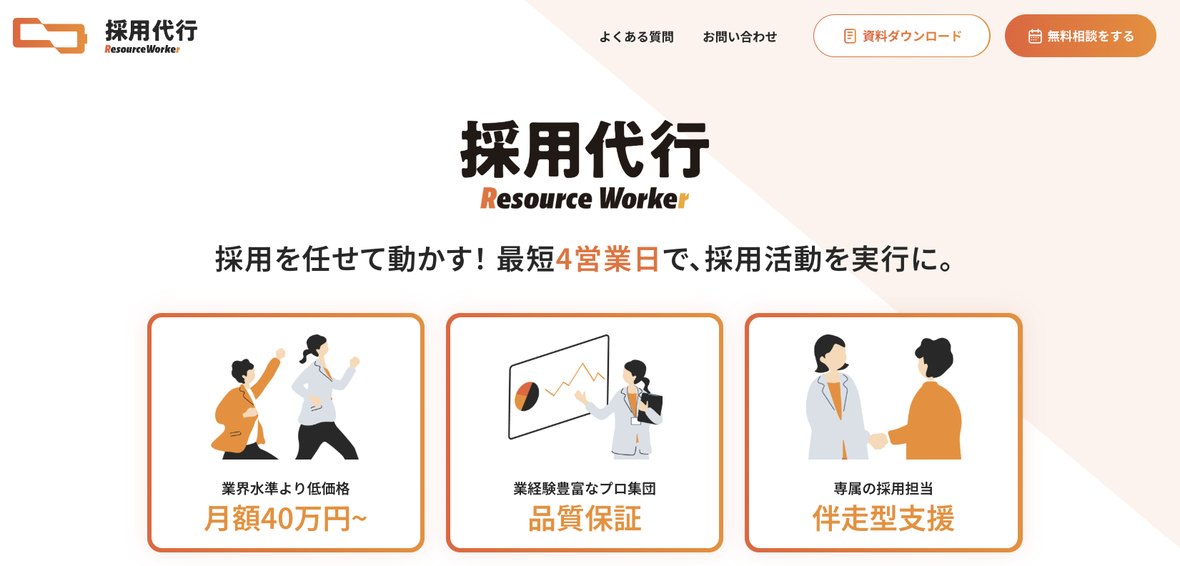 リソースワーカーの採用代行のUI画面
