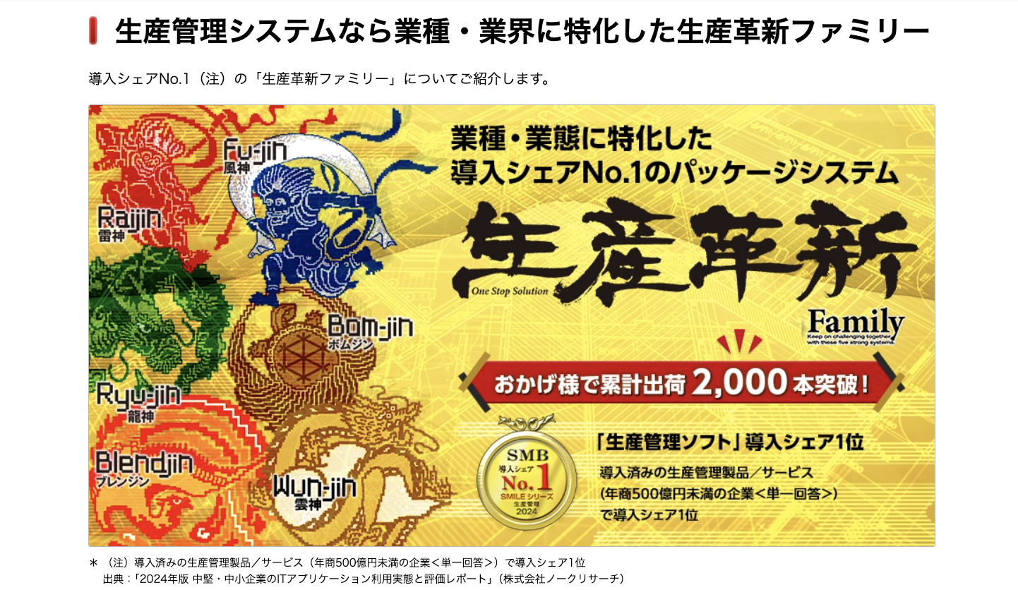 生産革新ファミリーのUI画面