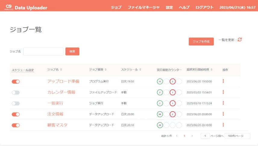 CSアナリティクス Data UploaderのUI画面