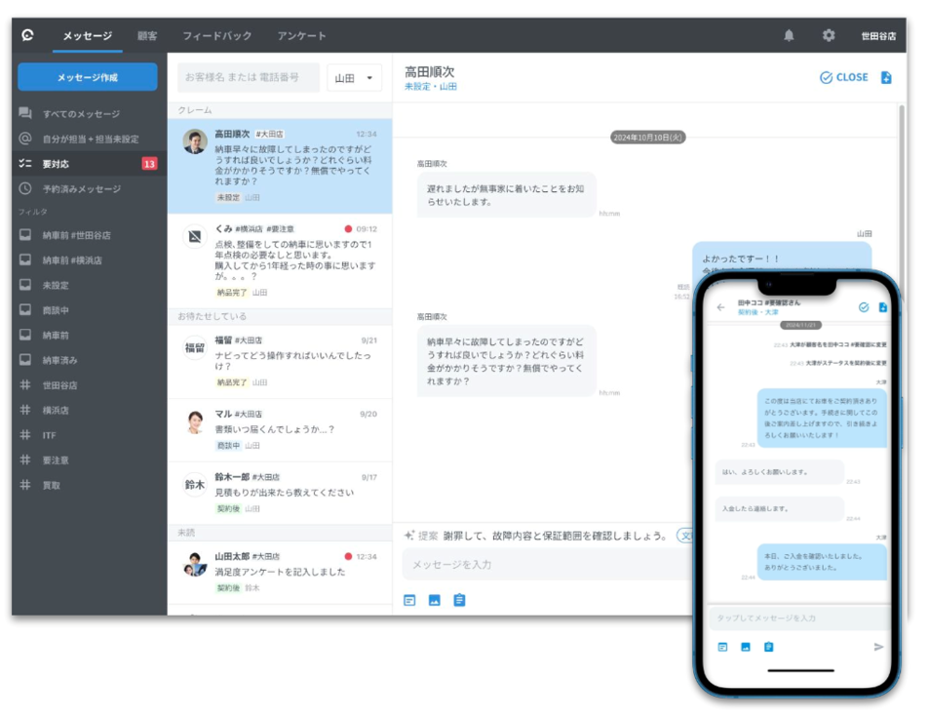 メッセージ一元管理システム cocoのUI画面