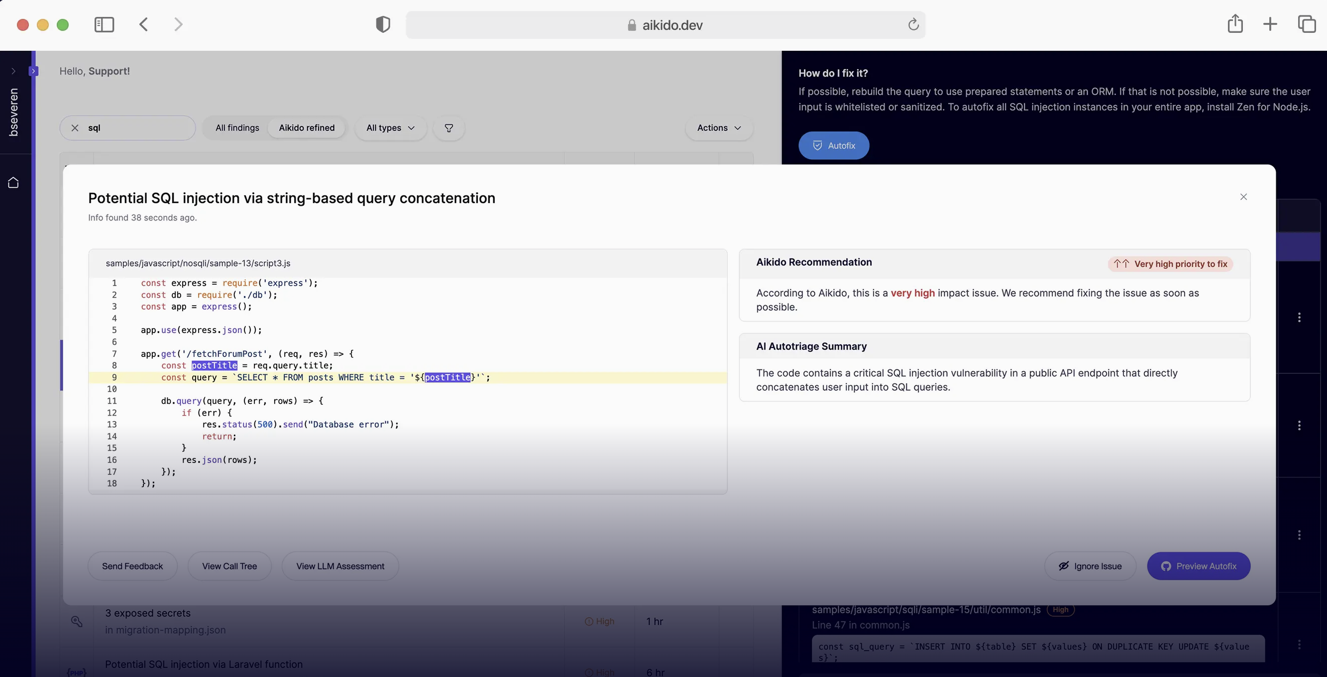 Aikido SecurityのUI画面