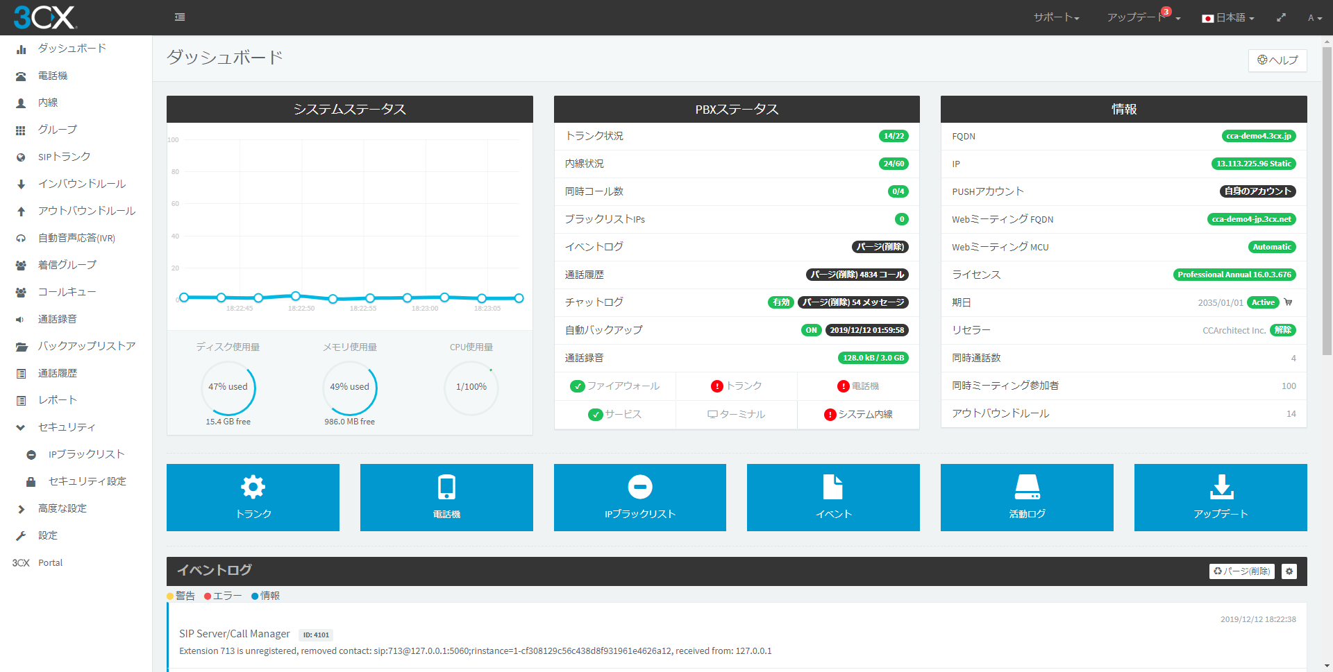 3CXのUI画面