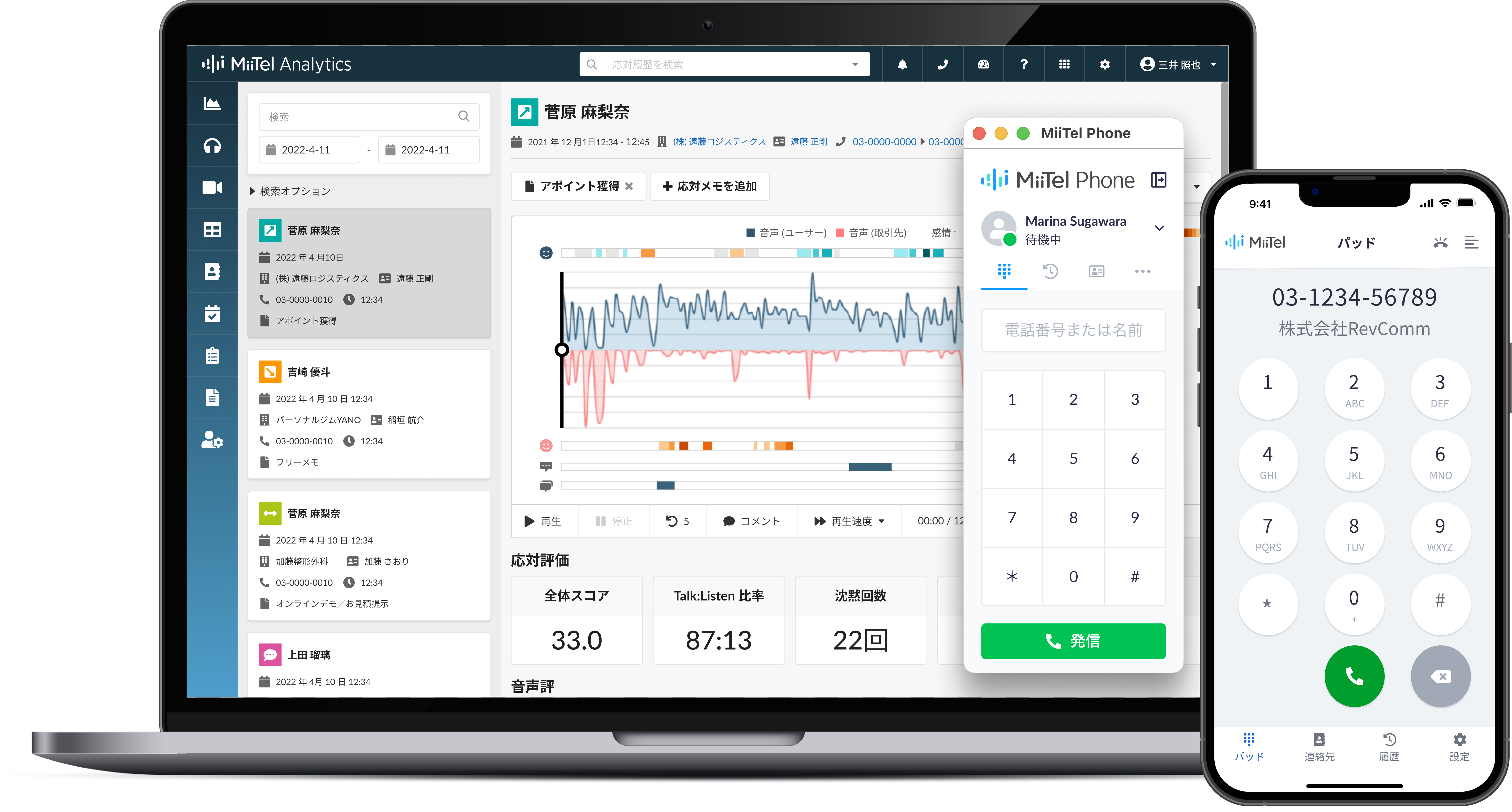 MiiTel PhoneのUI画面