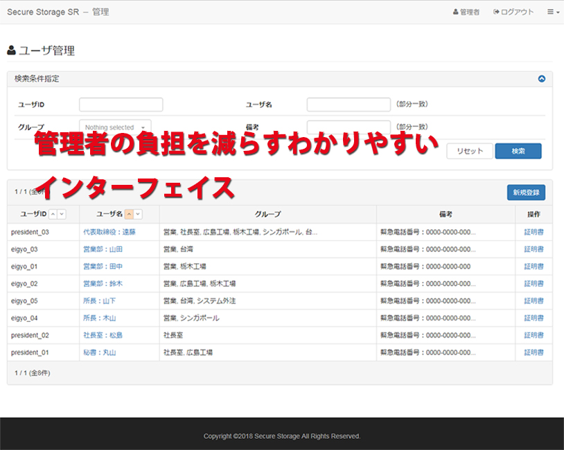 Secure StorageのUI画面