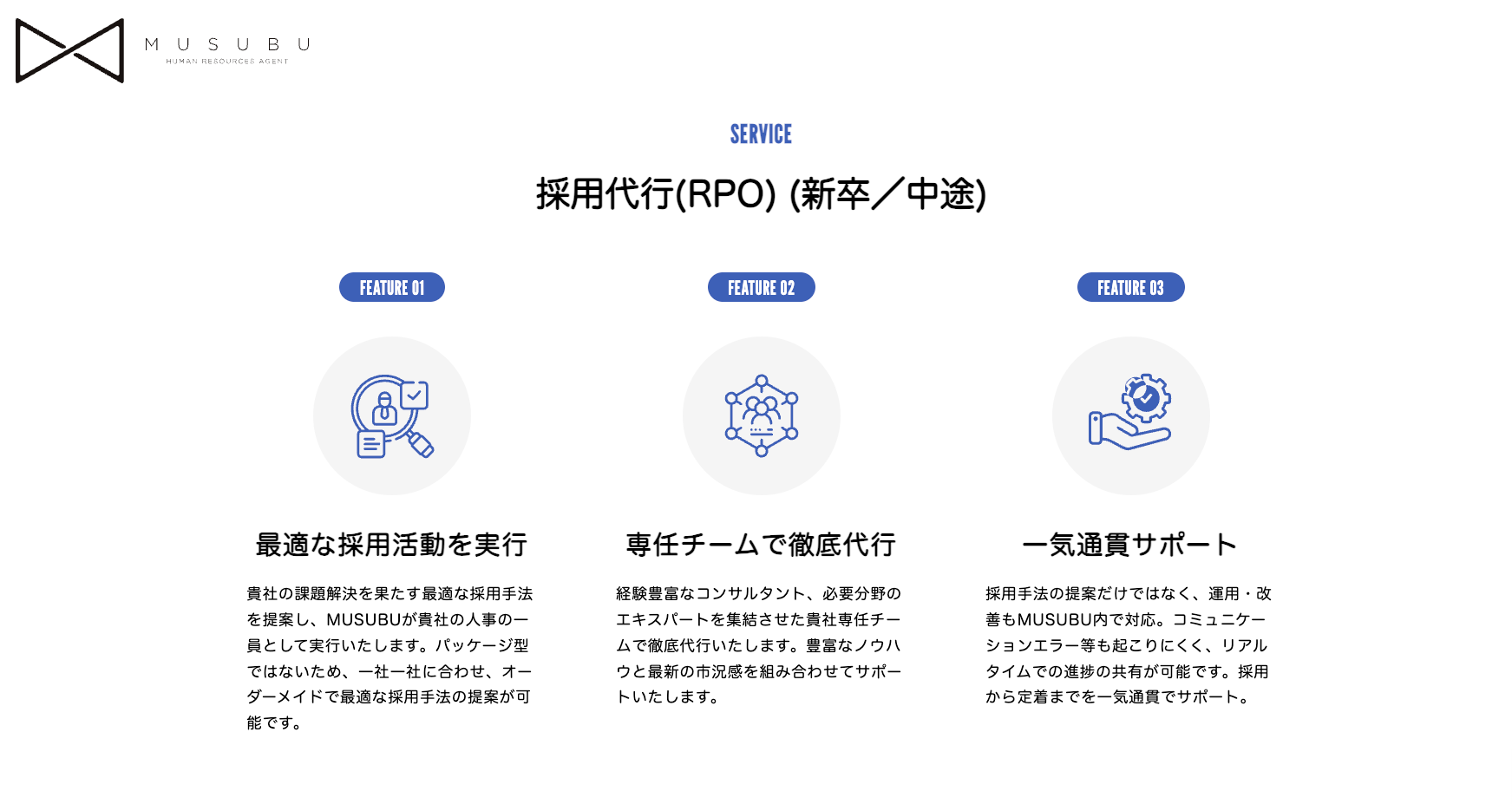 MUSUBUの採用代行（RPO）のUI画面