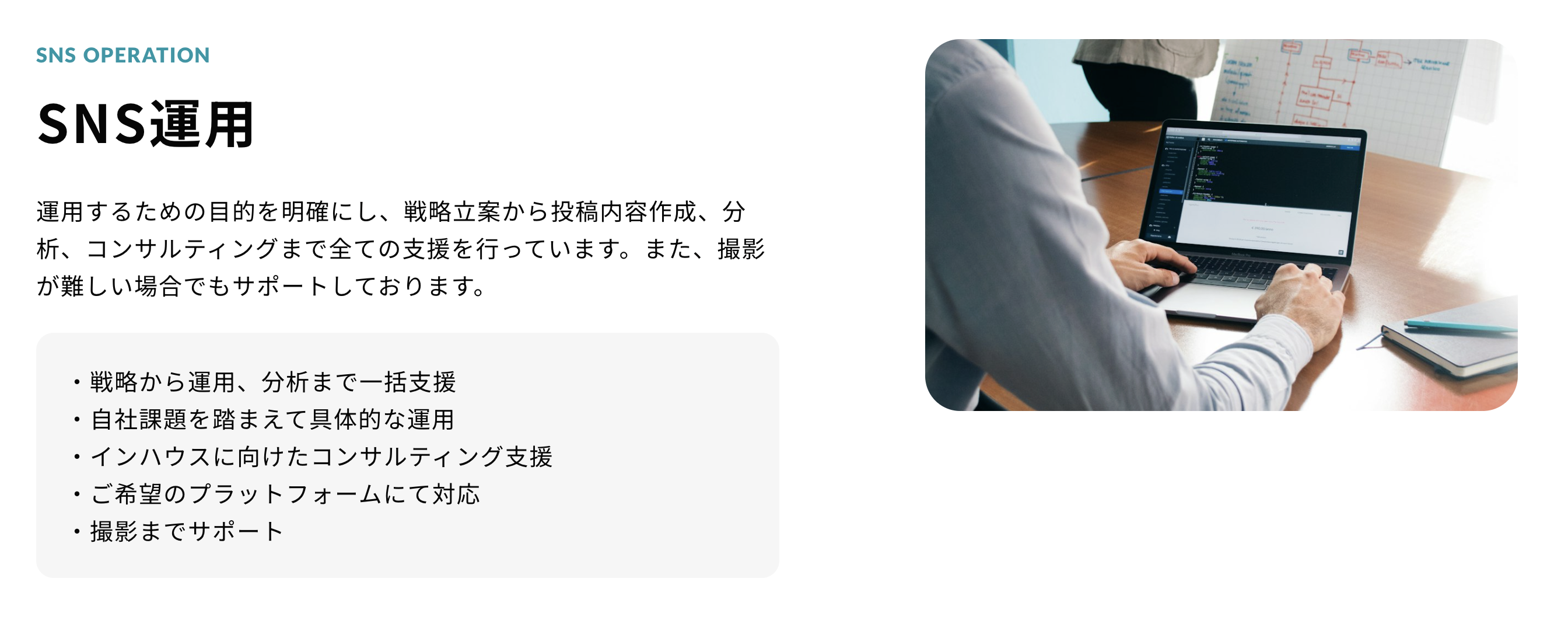 LOCAL COREのSNS運用代行サービスのUI画面