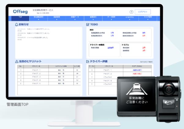 通信型ドライブレコーダー「Offseg」のUI画面